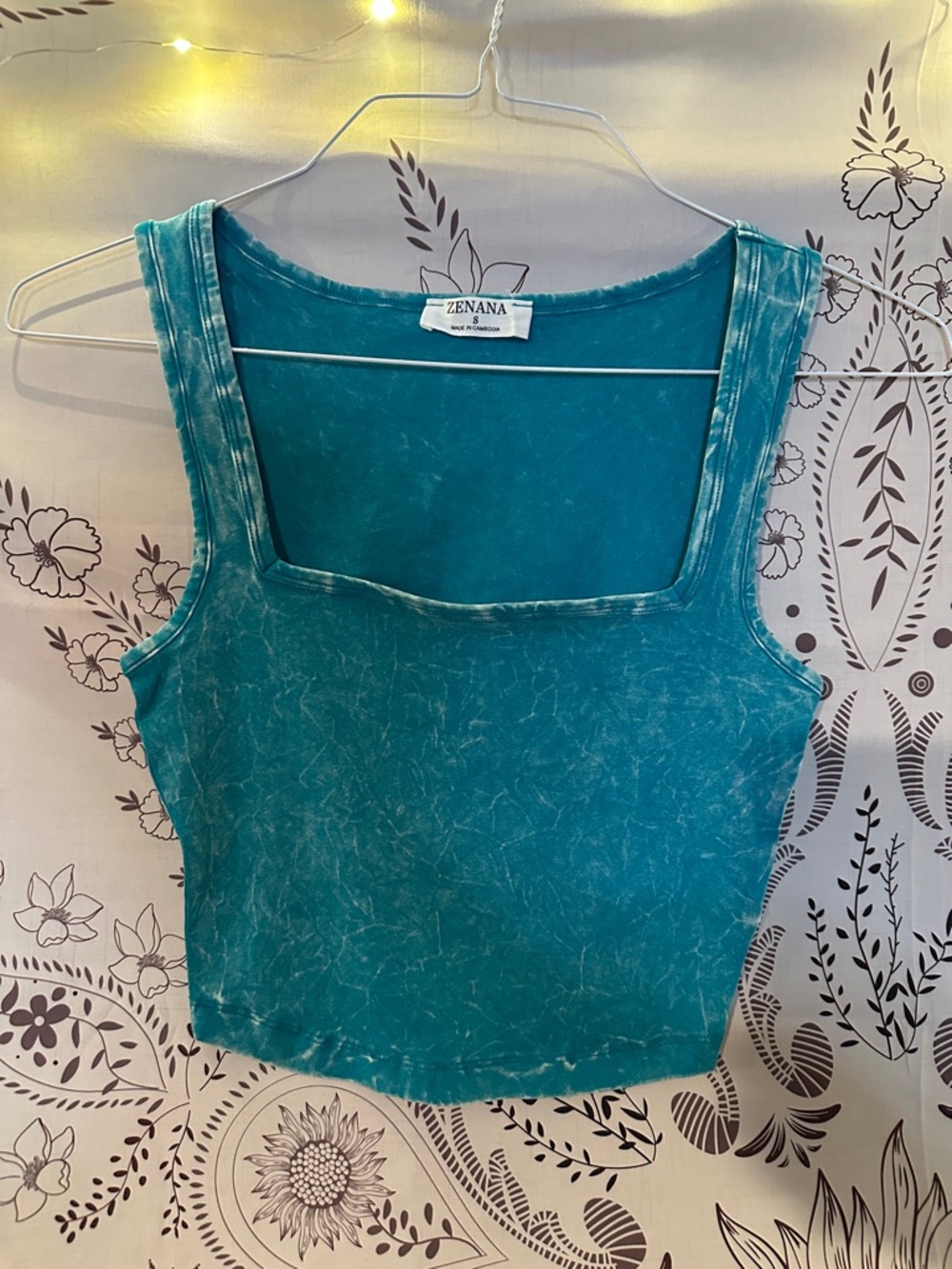 Zenana Outfitters Teal Washed Square-Neck Crop Tank